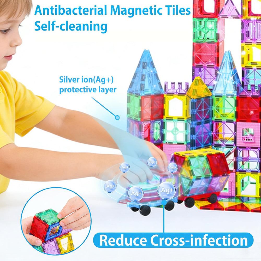 HAPPYMATY magnetic tiles enable group play and collaborative design.