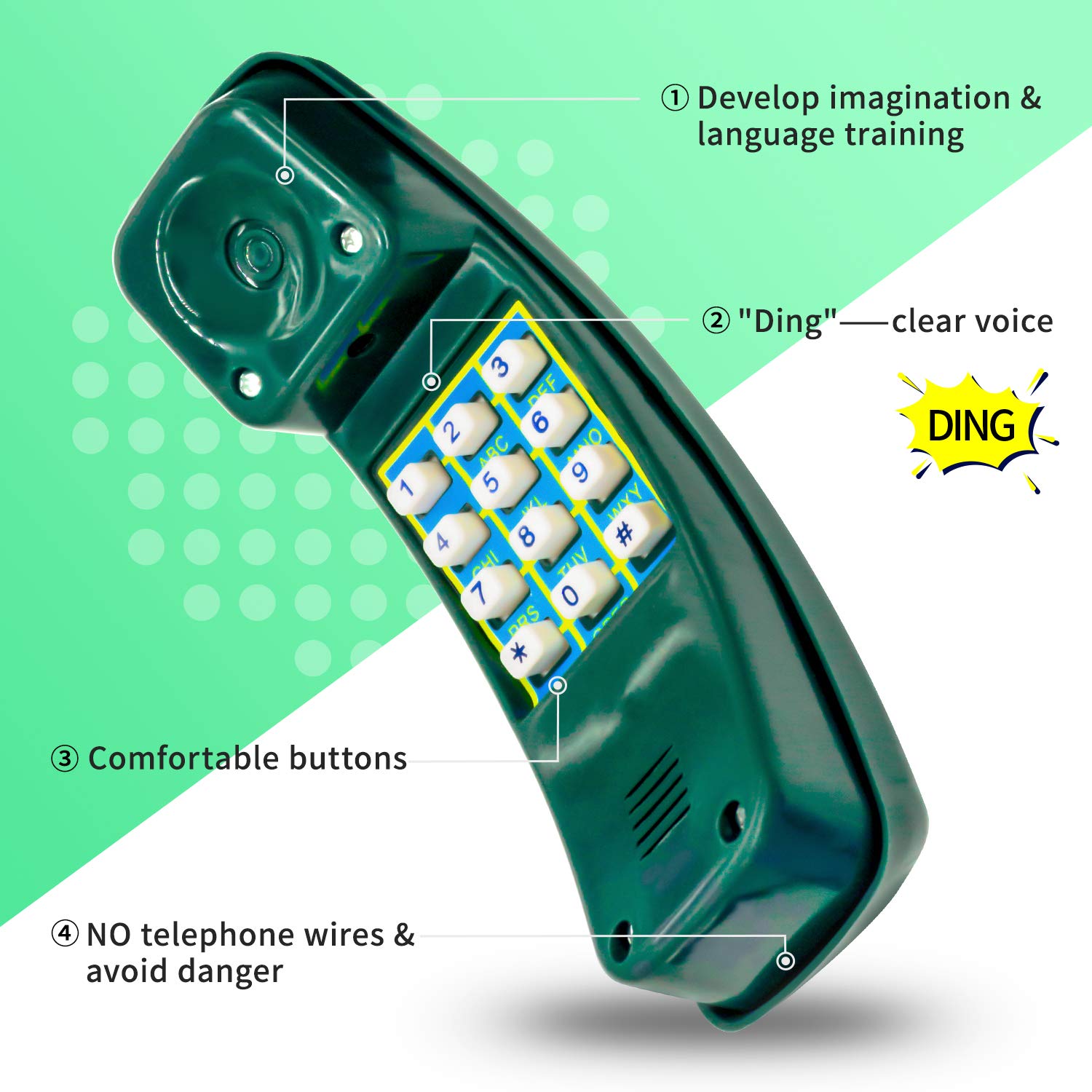 HAPPYPIE Toy Phone green pretend-call setup for early language practice