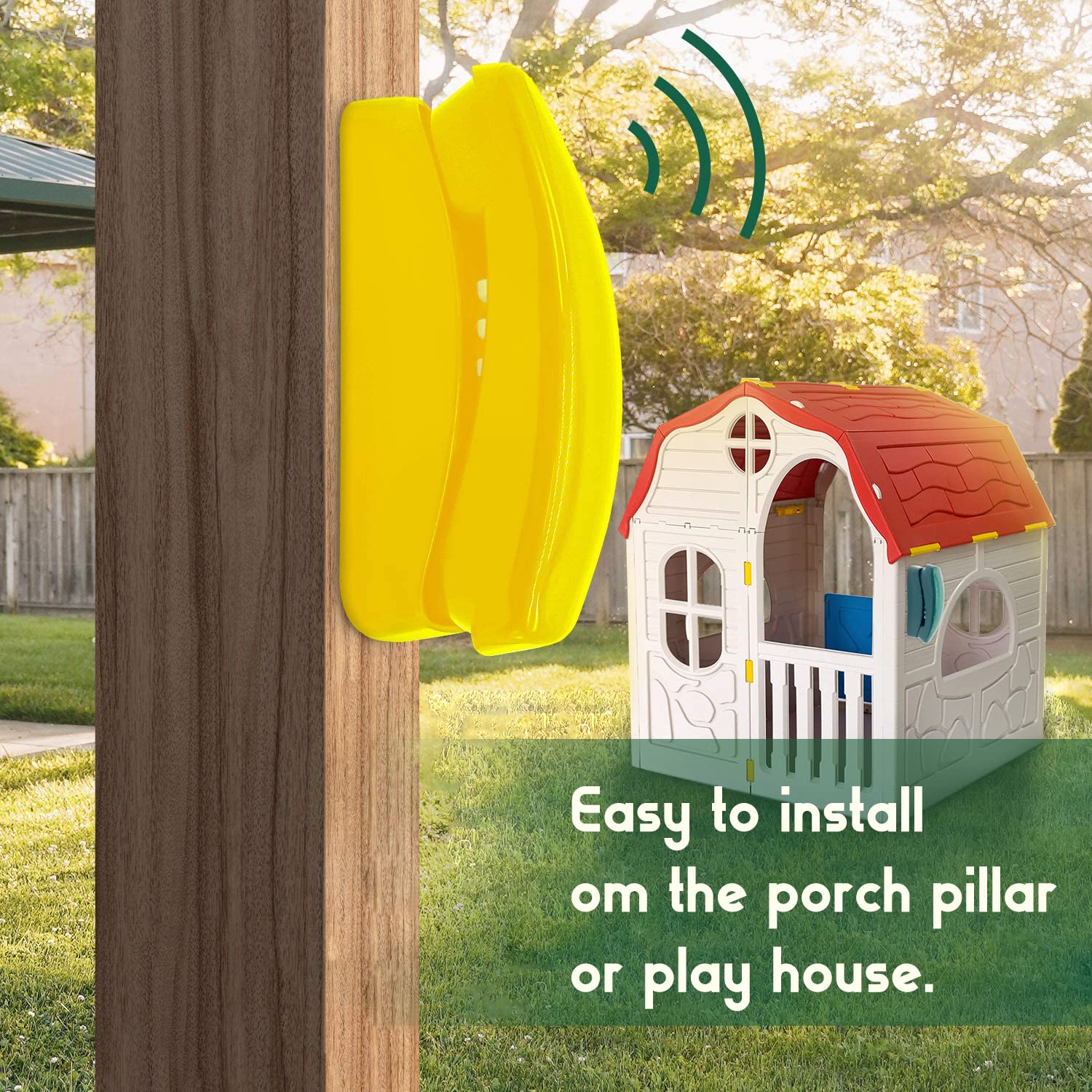 HAPPYPIE Toy Phone hanging on wall enables versatile play in a playhouse.