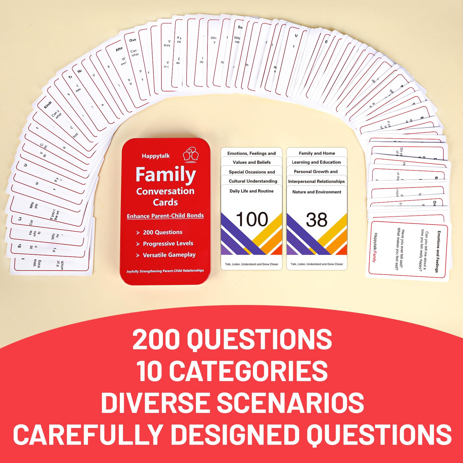 Happytalk Conversation Cards for Kids family game night scene, perfect for bonding moments.