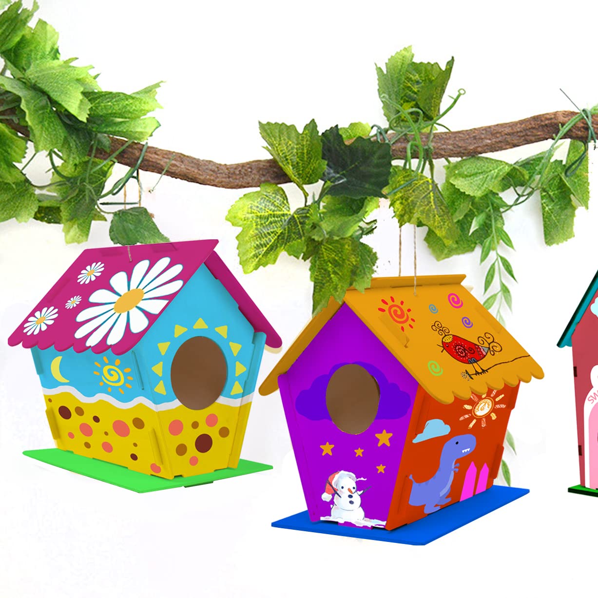 hapray painting kit: encourages creative personalization of birdhouses.