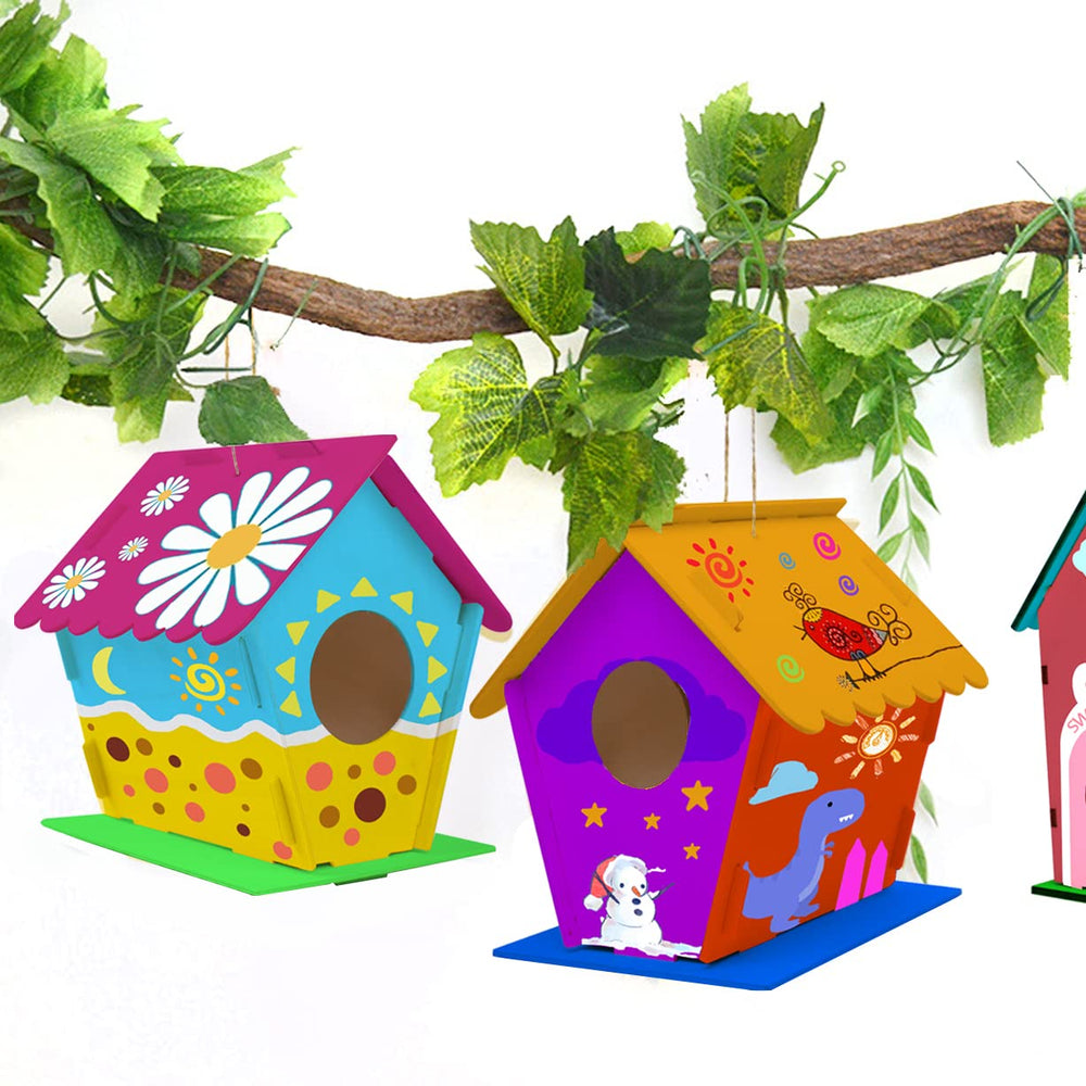 hapray painting kit: encourages creative personalization of birdhouses.