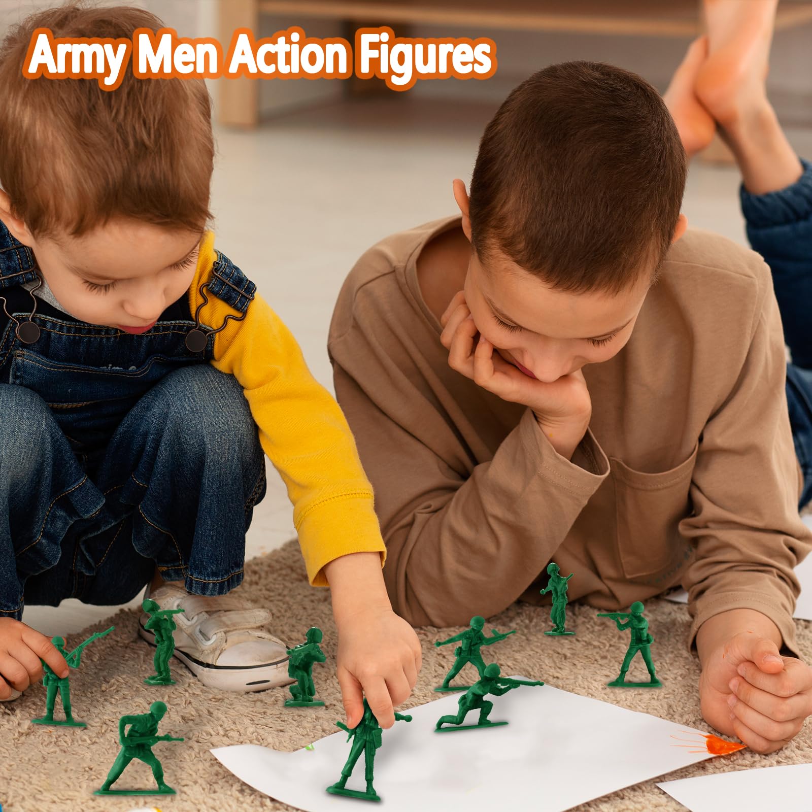 HAPTIME green army men pack closeup highlights molded detail and bright colors.