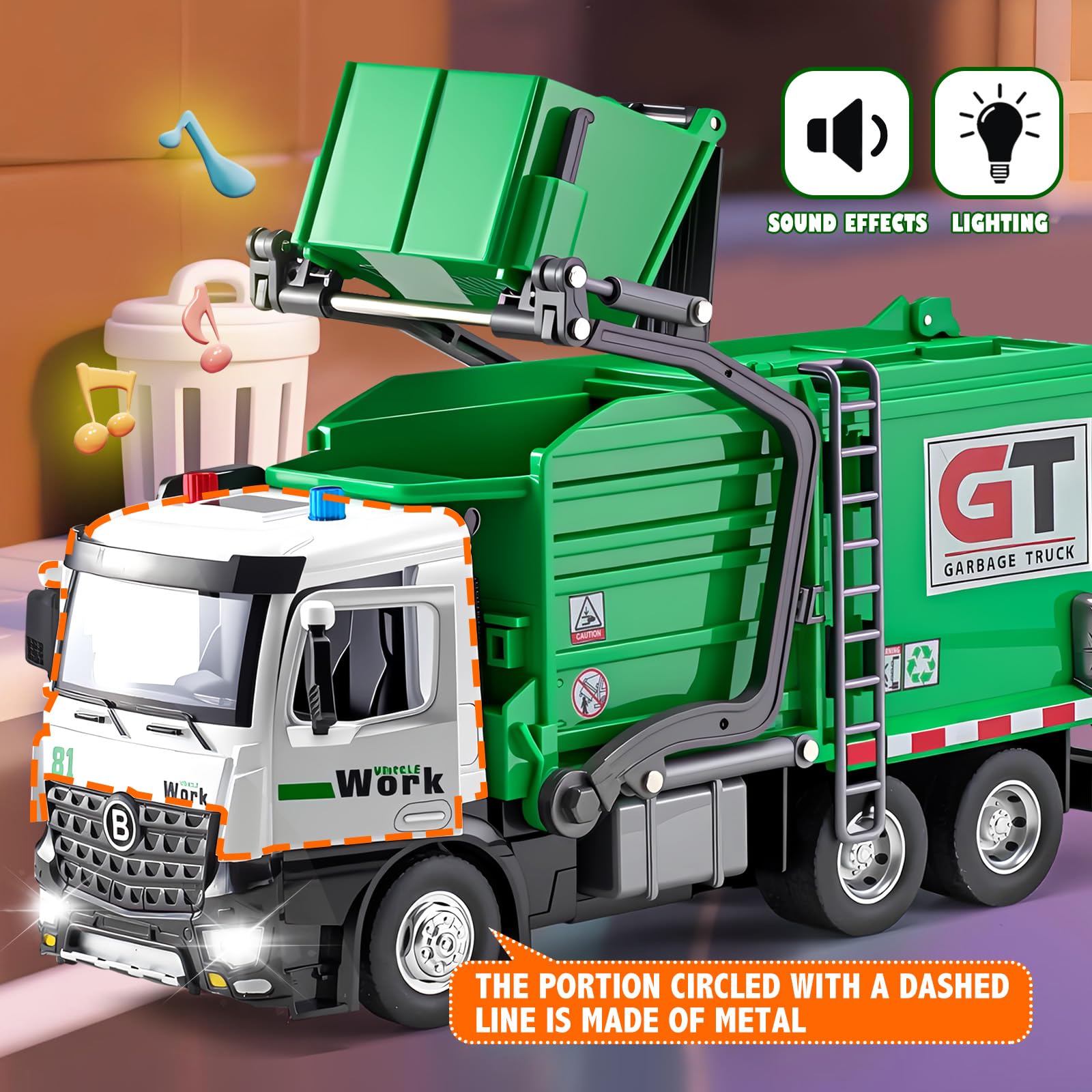HAPYAD includes four trash bins for sorting play and cleanup scenarios.