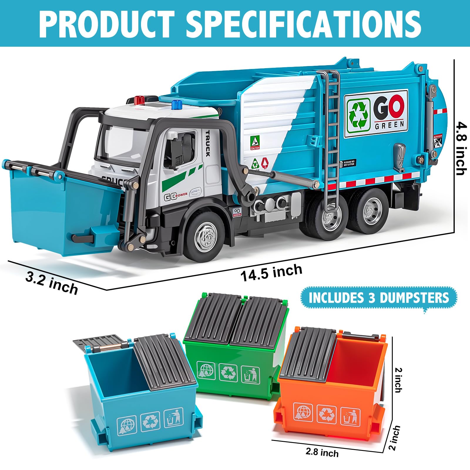HAPYAD trash truck compact size fits backpacks for on-the-go play.