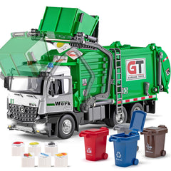 HAPYAD garbage truck toy with metal cab highlights durability for kids' play.