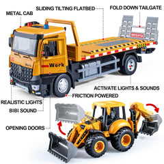 HAPYAD Tow Truck Toy Backhoe Loader with movable arm for digging