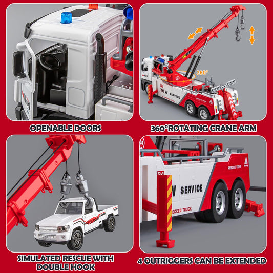 HAPYAD tow truck toy with extended boom for realistic rescue scenarios.