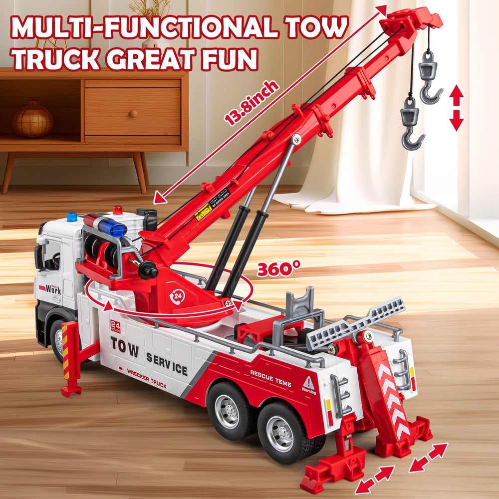 HAPYAD tow truck toy with lights and sounds enhances immersive action.