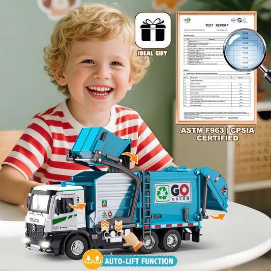 HAPYAD trash truck blue with lights and sounds enhances realistic pretend play.
