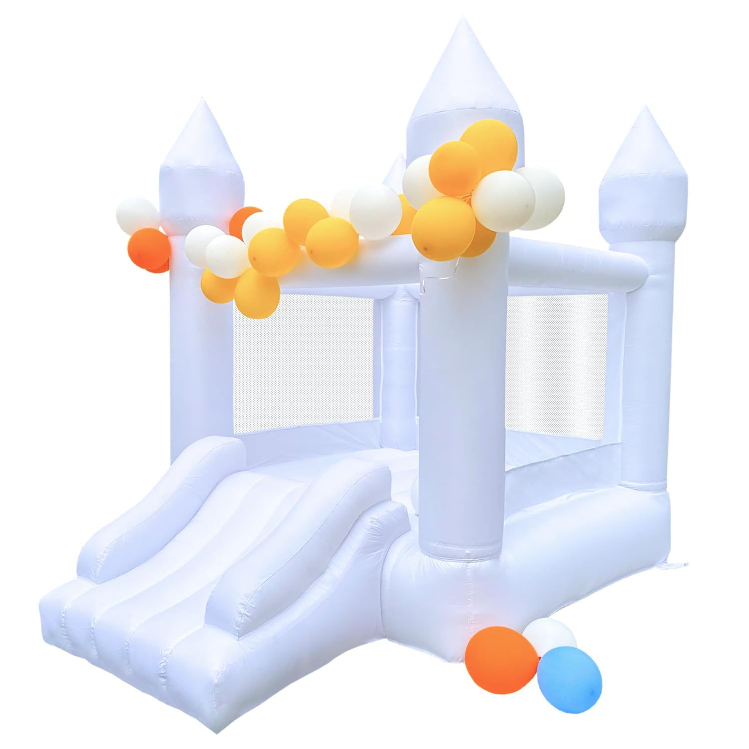 HapyBoucy white bounce house for kids provides ample indoor or outdoor space.
