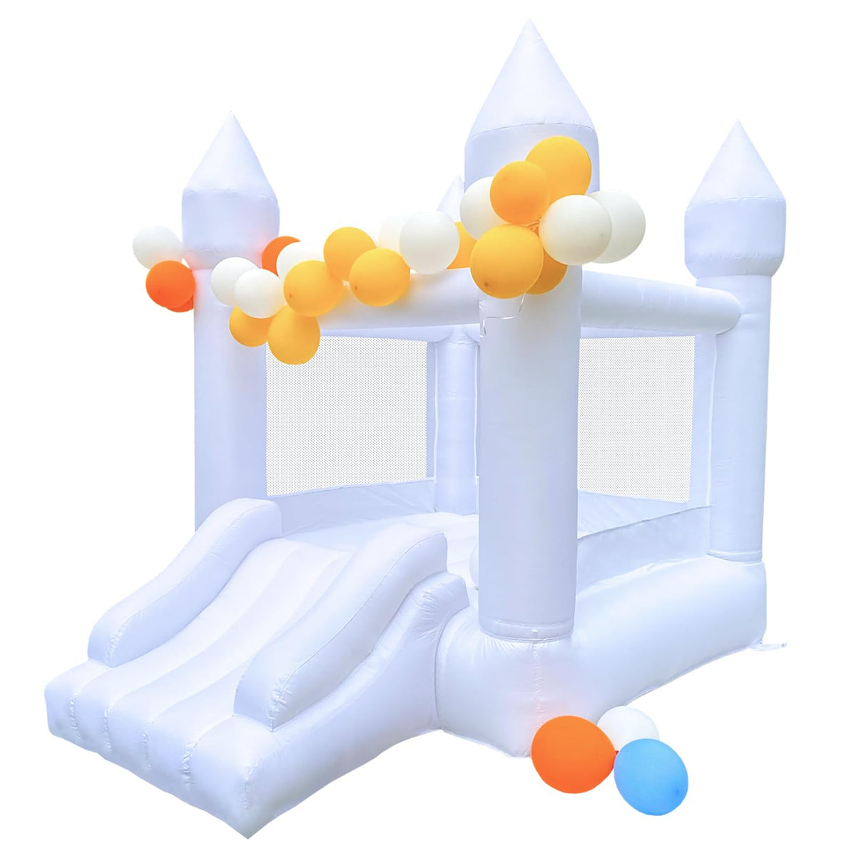 HapyBoucy white bounce house for kids provides ample indoor or outdoor space.