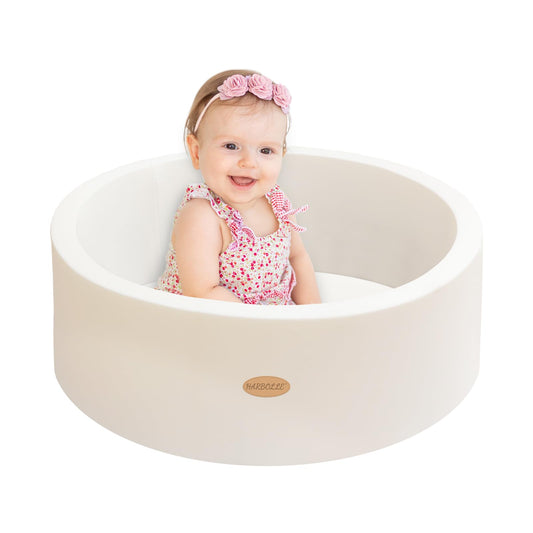 HARBOLLE baby ball pit, 27.6-inch white, provides soft, cushioned play space.
