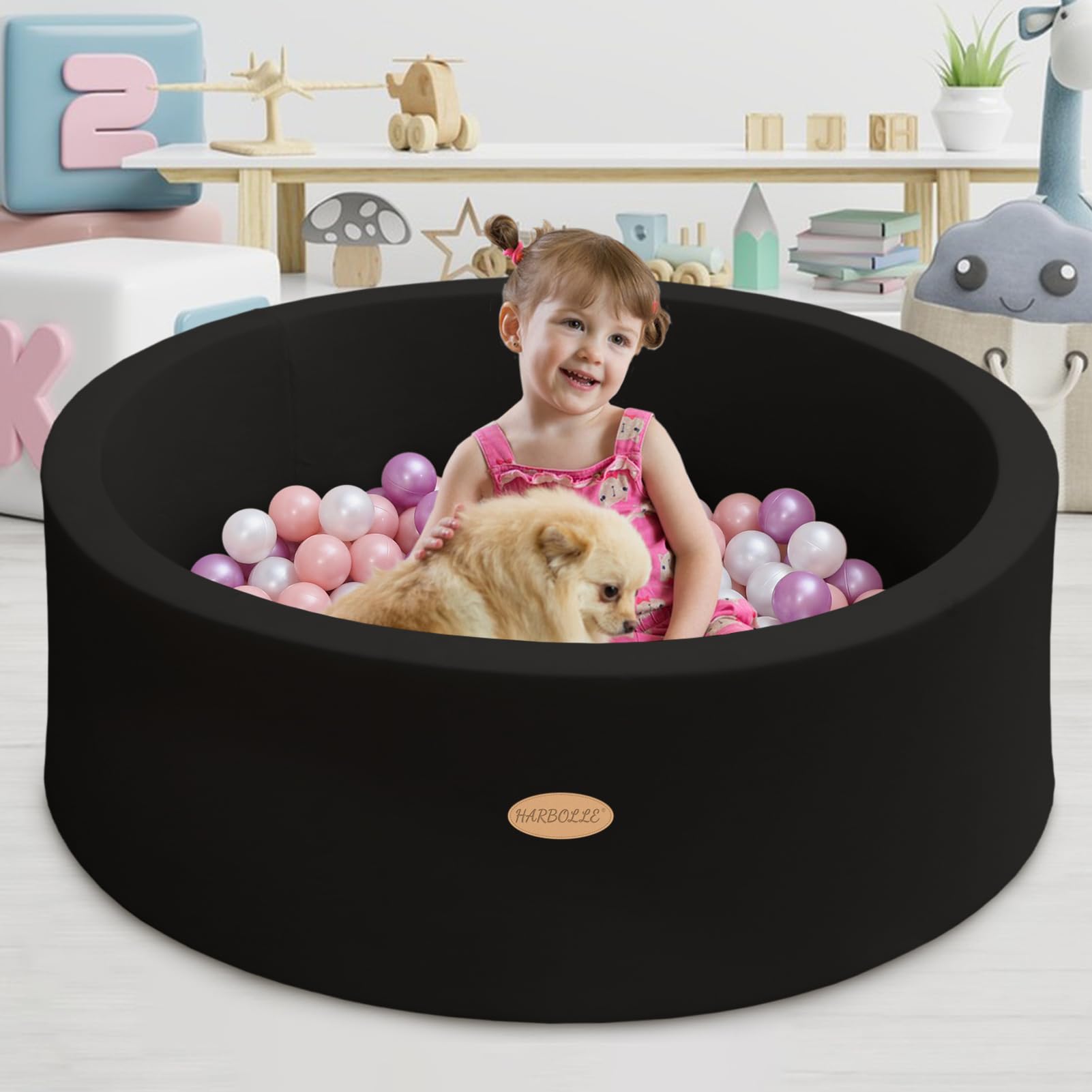 HARBOLLE ball pit doubles as a soft reading nook.