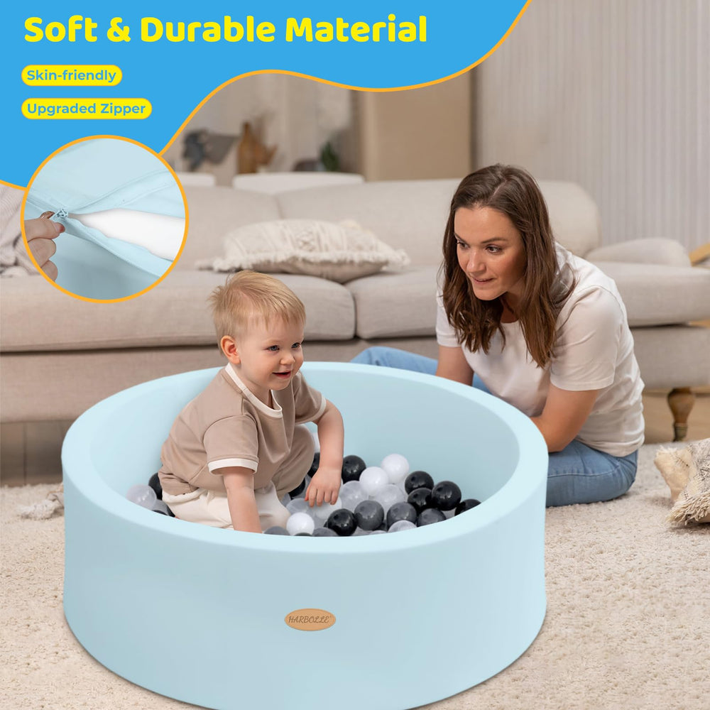 HARBOLLE Ball Pit memory foam wall provides soft boundary for safe play.