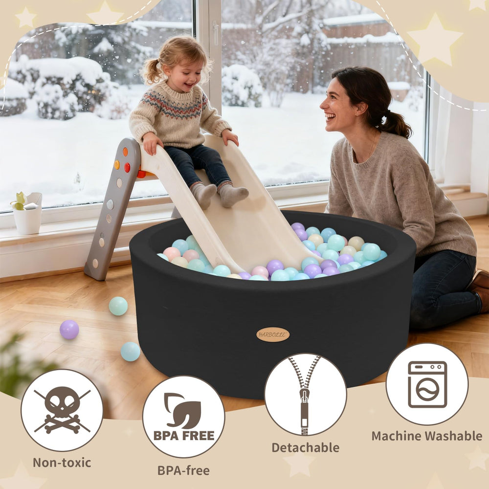 HARBOLLE ball pit removable washable cover simplifies cleaning and hygiene.