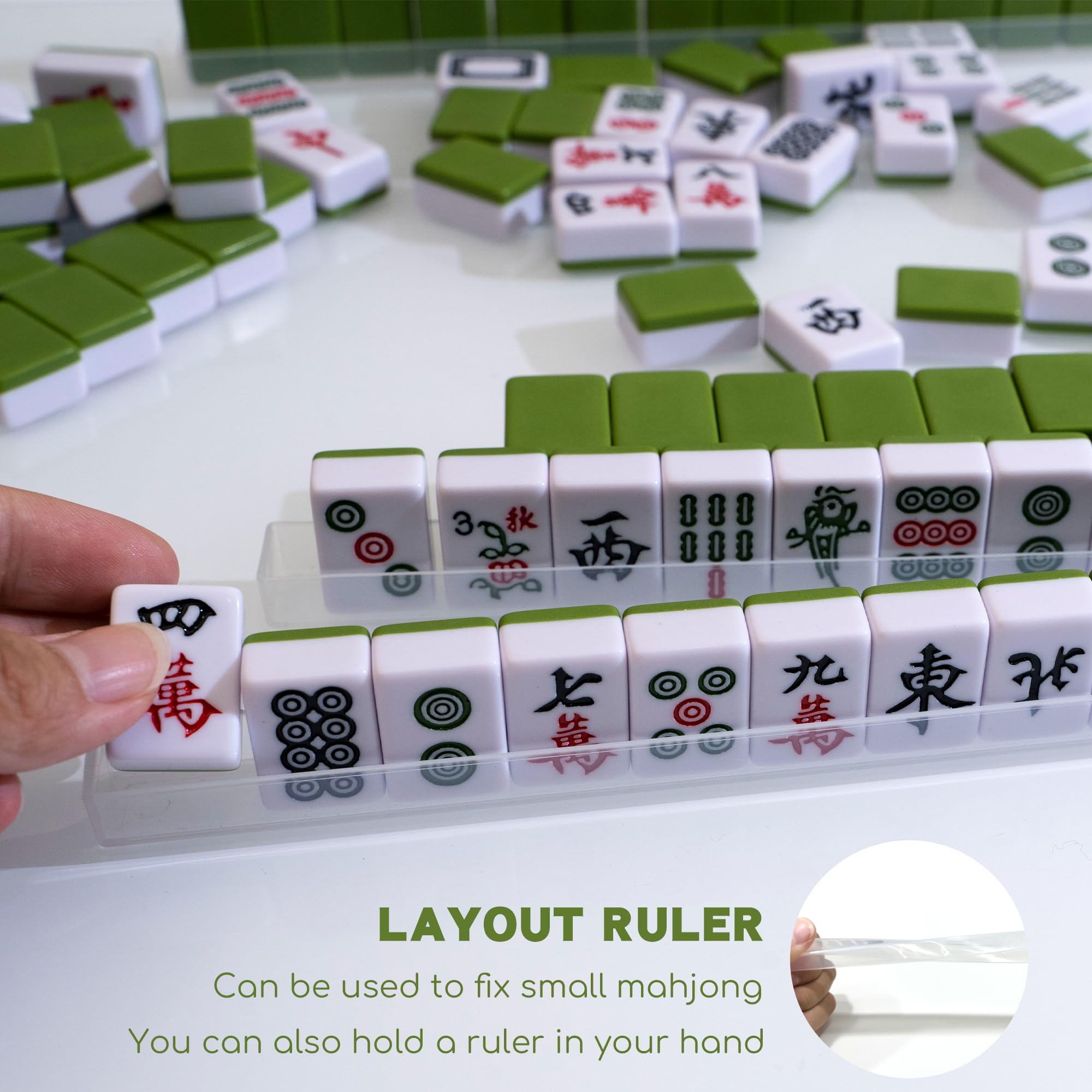 Harborway Mini Chinese Mahjong racks and dice arranged for authentic setup.