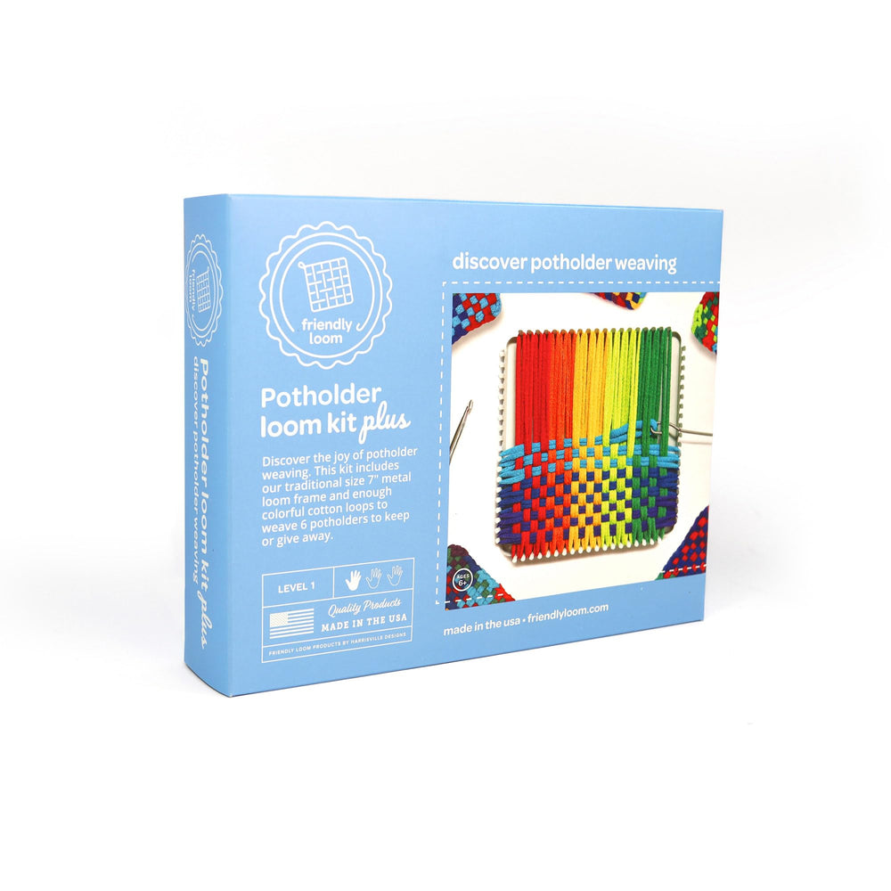 Harrisville Designs Friendly Loom 7x7 metal loom for secure, no-slip weaving on potholders.