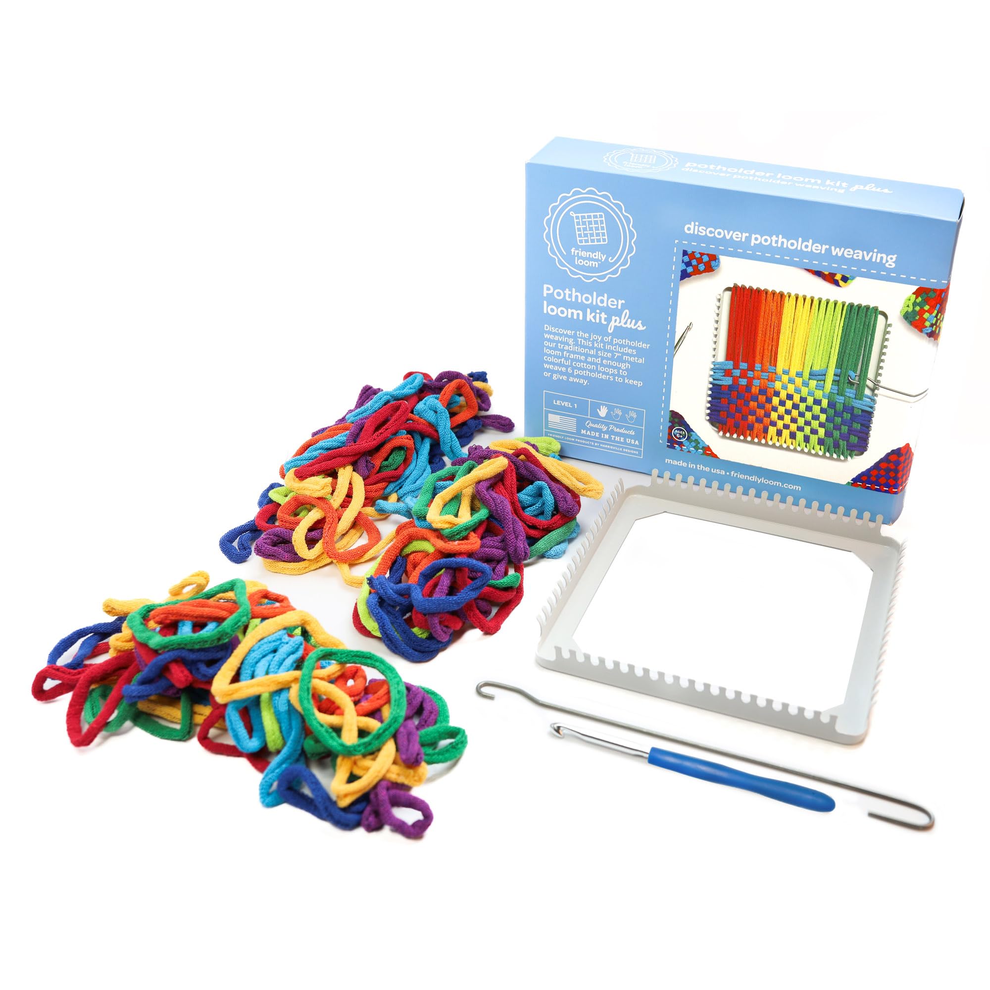 Harrisville Designs metal weaving hook in kit for precise loop placement.