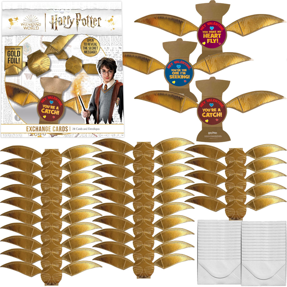 Harry Potter Golden Snitch foil card close-up for eye-catching Valentine exchanges.