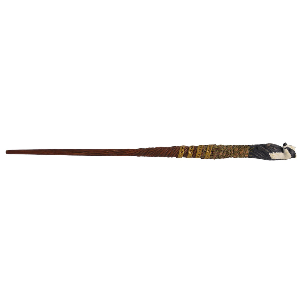 Harry Potter Hufflepuff gold banner motto wand displays collector-worthy detail.
