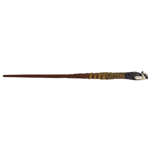 Harry Potter Hufflepuff gold banner motto wand displays collector-worthy detail.