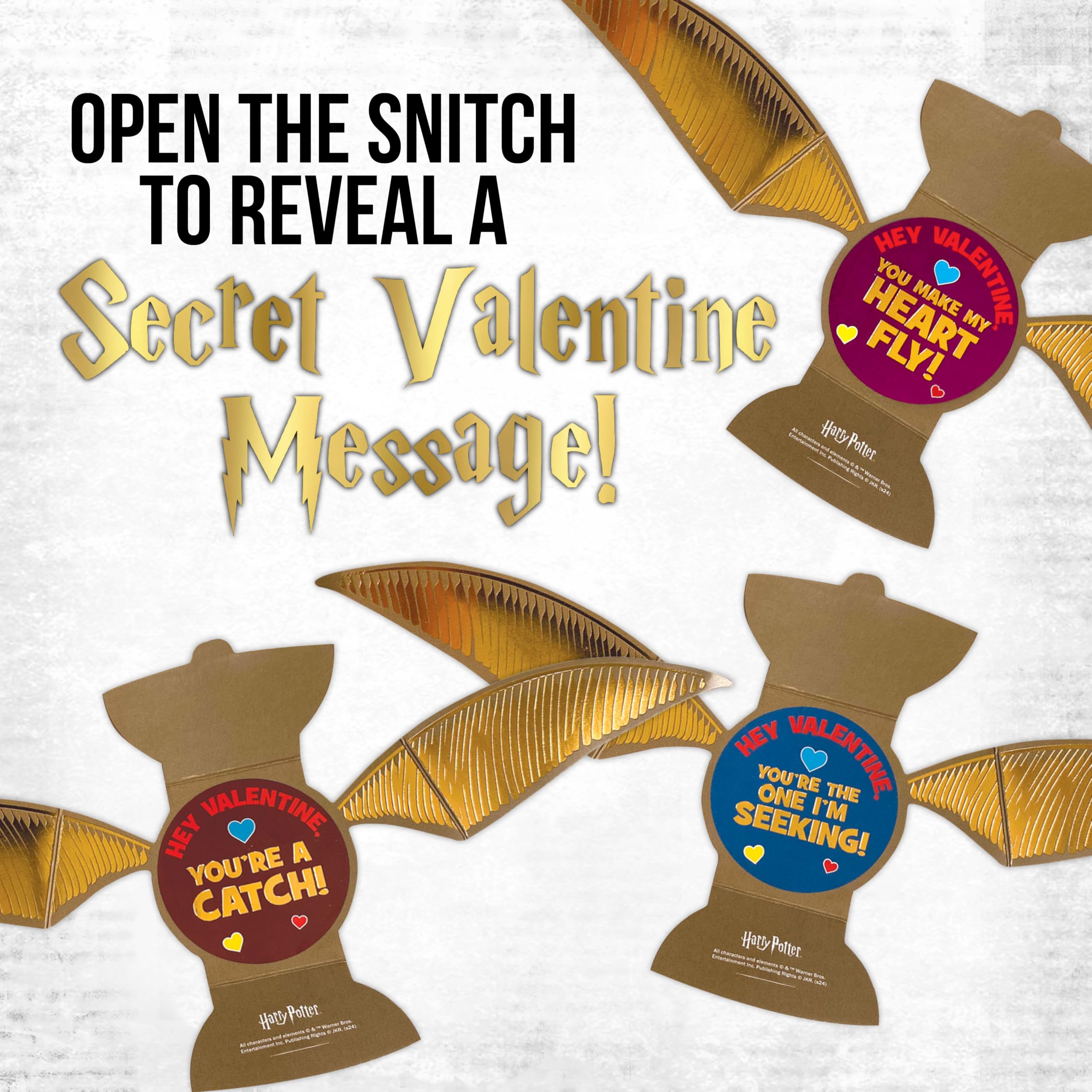 Harry Potter Snitch card opened to reveal a greeting and surprise message.