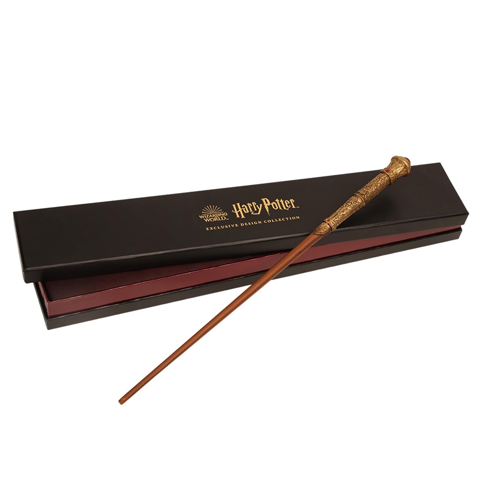 Harry Potter Sword of Gryffindor wand in deluxe display box with ornate gold accents.