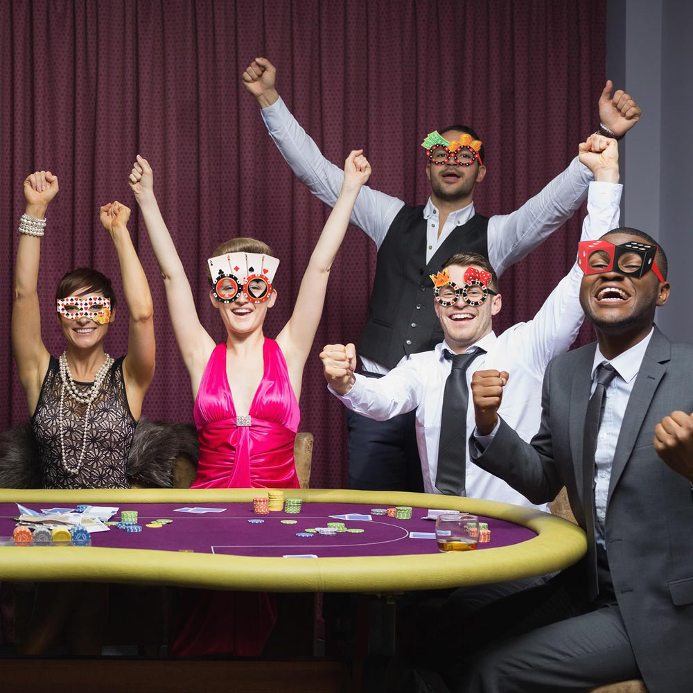Harrycle casino night glasses showcase varied designs for versatile party decorations.
