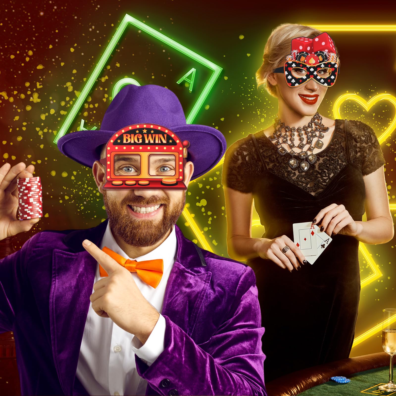 Harrycle casino night glasses in adult-friendly size suitable for group photos.