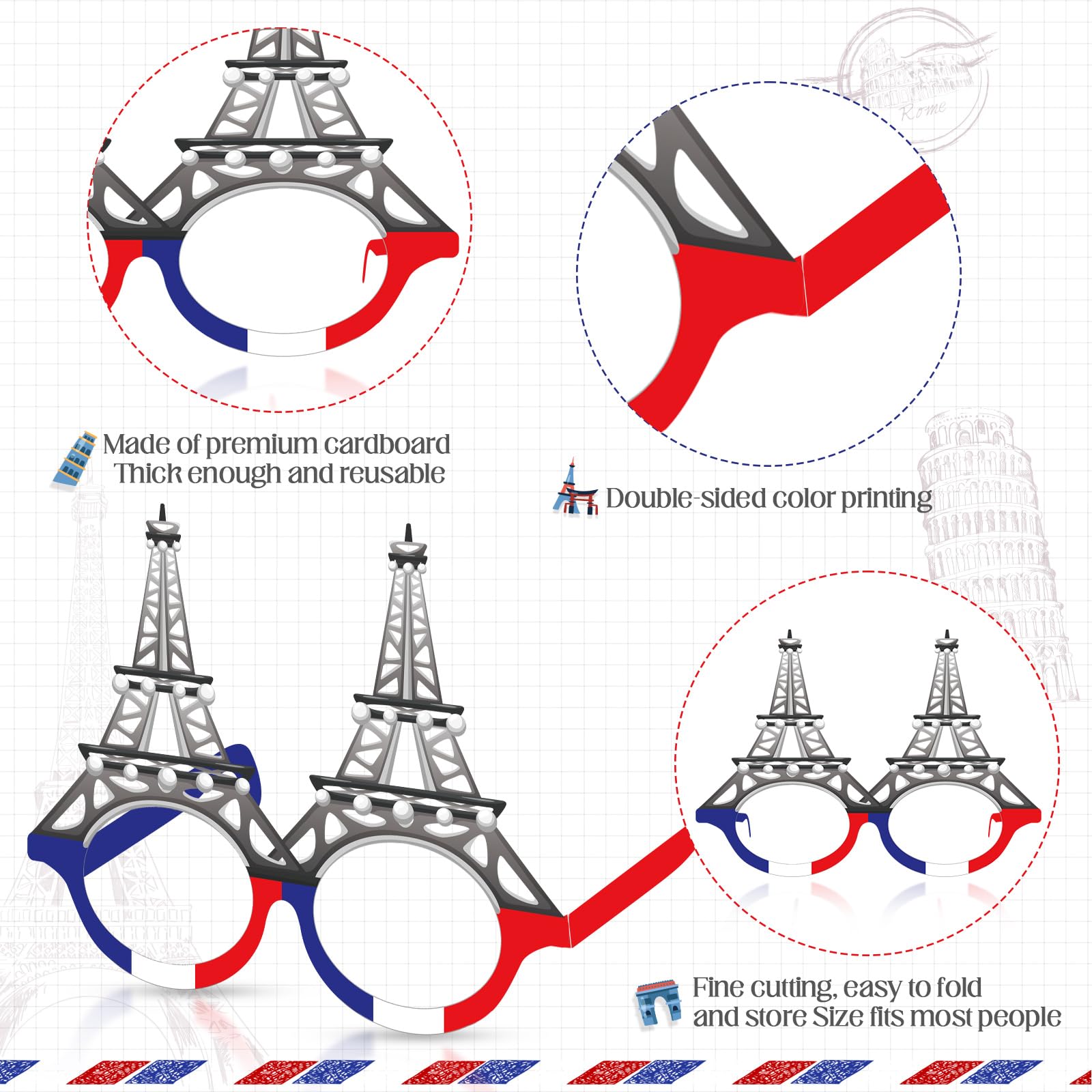 Harrycle Paris glasses croissant pattern adds playful charm for celebrations and photo booths.