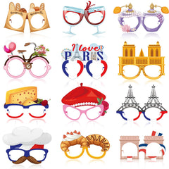 Harrycle Paris glasses with Eiffel Tower design for festive photo props at Paris-themed events.