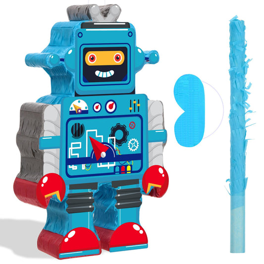 Harrycle robot piñata in blue ready for party games and candy surprises.