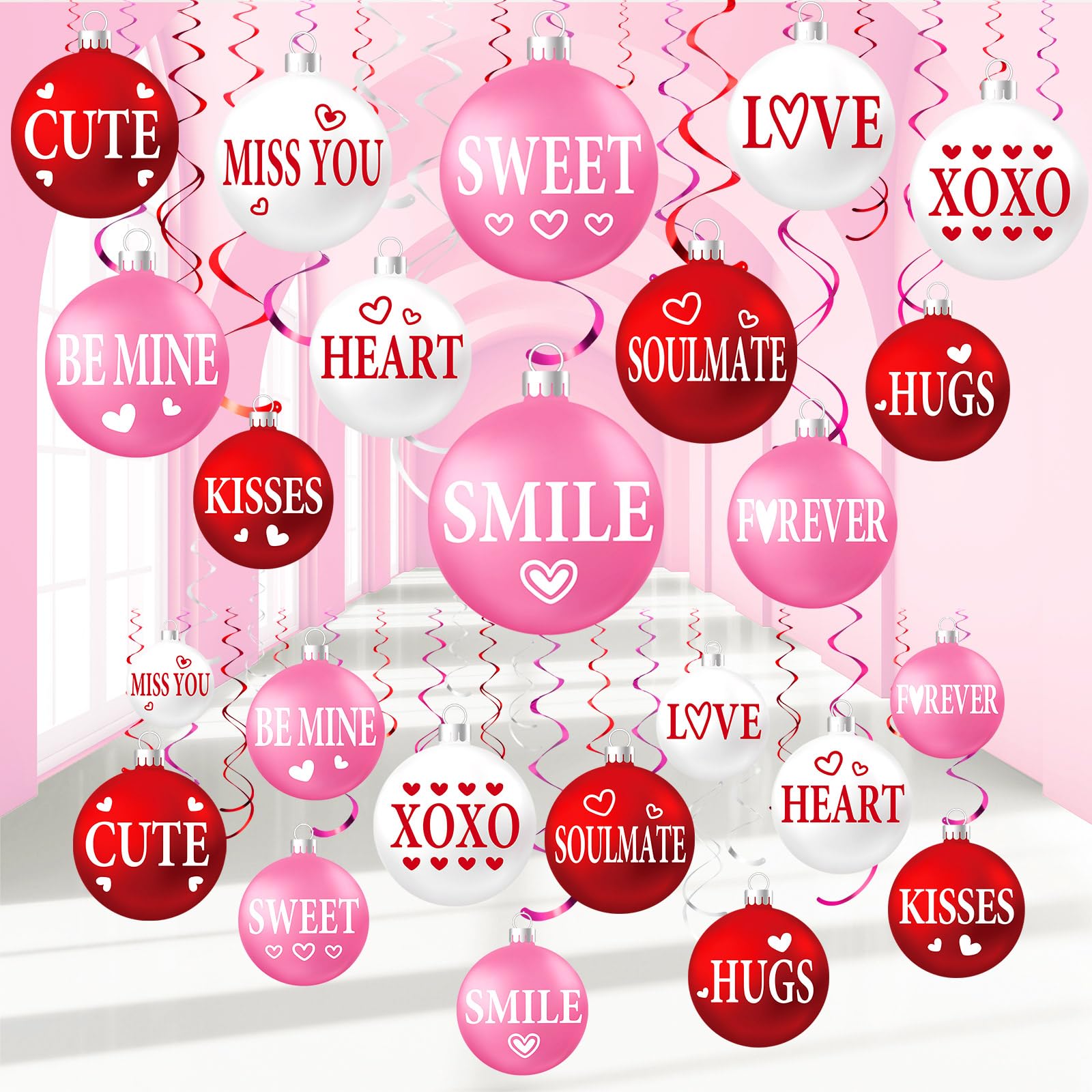 Harrycle Valentines ball ornaments in red pink white for ceiling display
