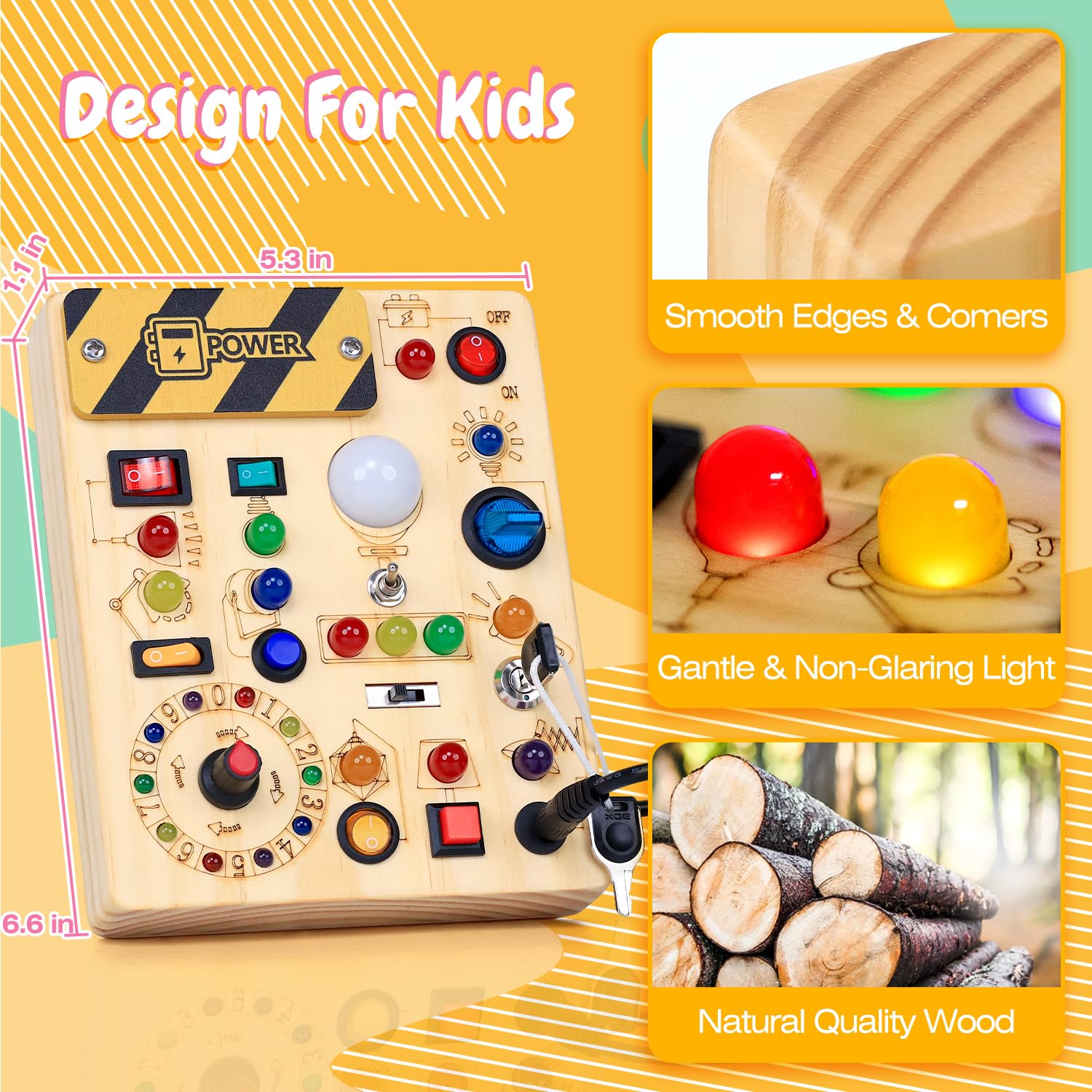 HarVow Busy Board hand-sanded edges for comfy grip during play