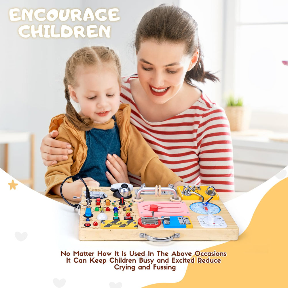 HarVow Busy Board LED light effects provide engaging cause-and-effect cues for learning.