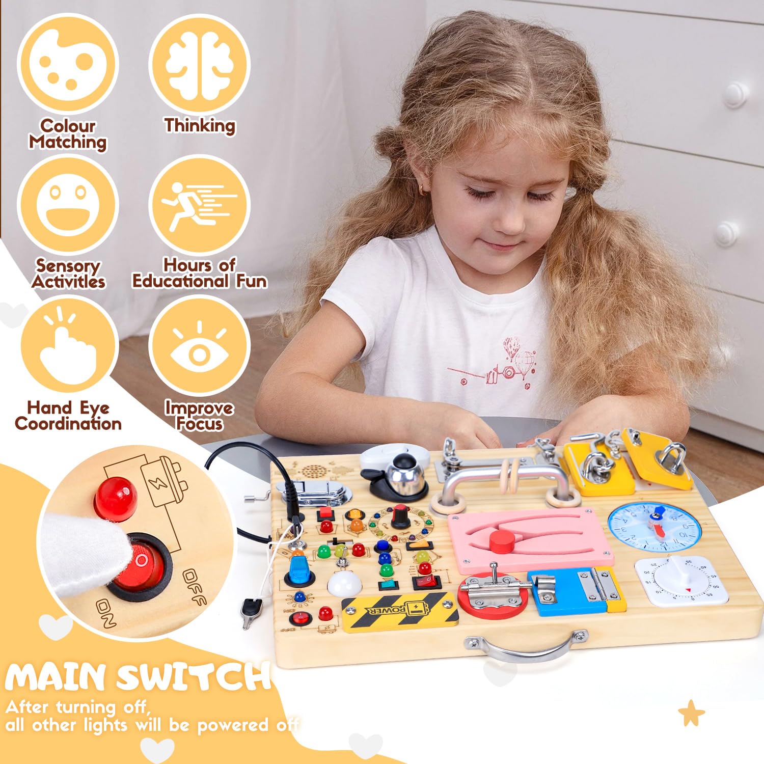HarVow Busy Board travel-ready wooden toy supports calm car rides and travel moments.