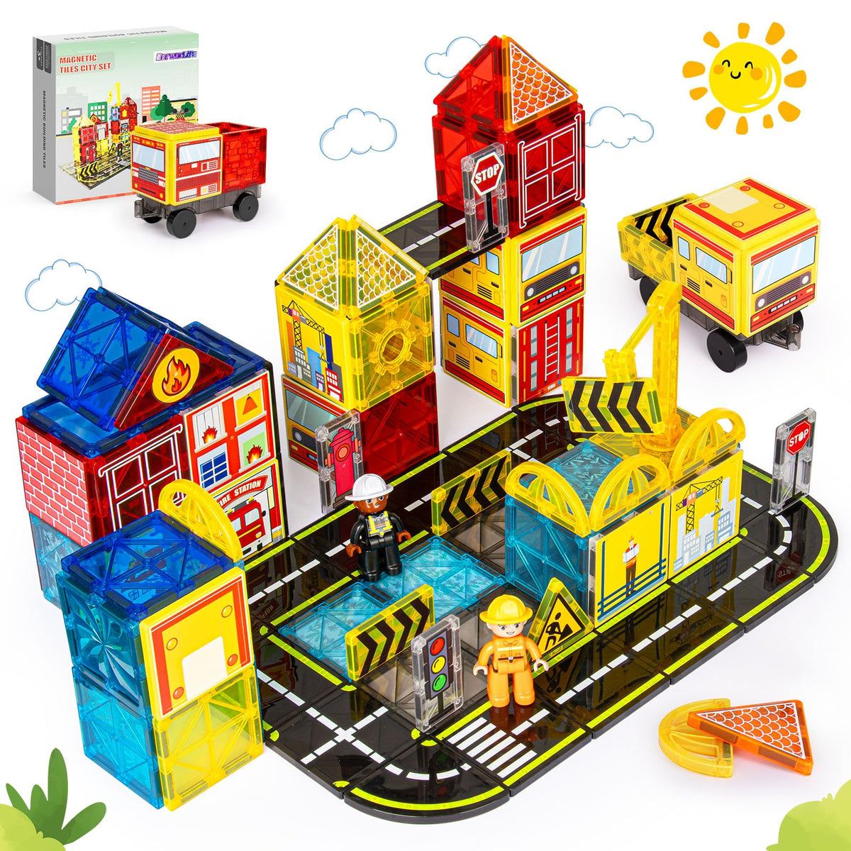 HarworLife magnetic tiles with rotating cranes for dynamic city-building play