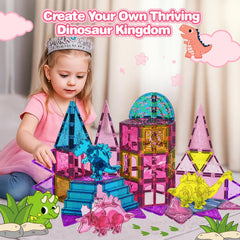 HarworLife pink dinosaur tiles closeup emphasizing vibrant pieces for engaging learning.