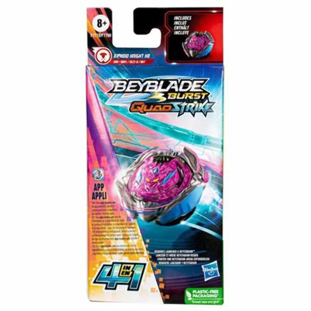 Hasbro Beyblade Burst QuadStrike Xiphoid Knight H8 top in action during a clash