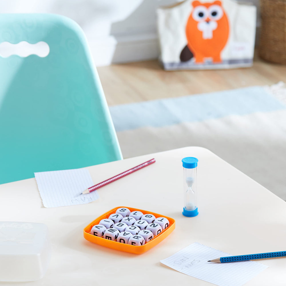 Hasbro Gaming Boggle timer flip creates a tense countdown.