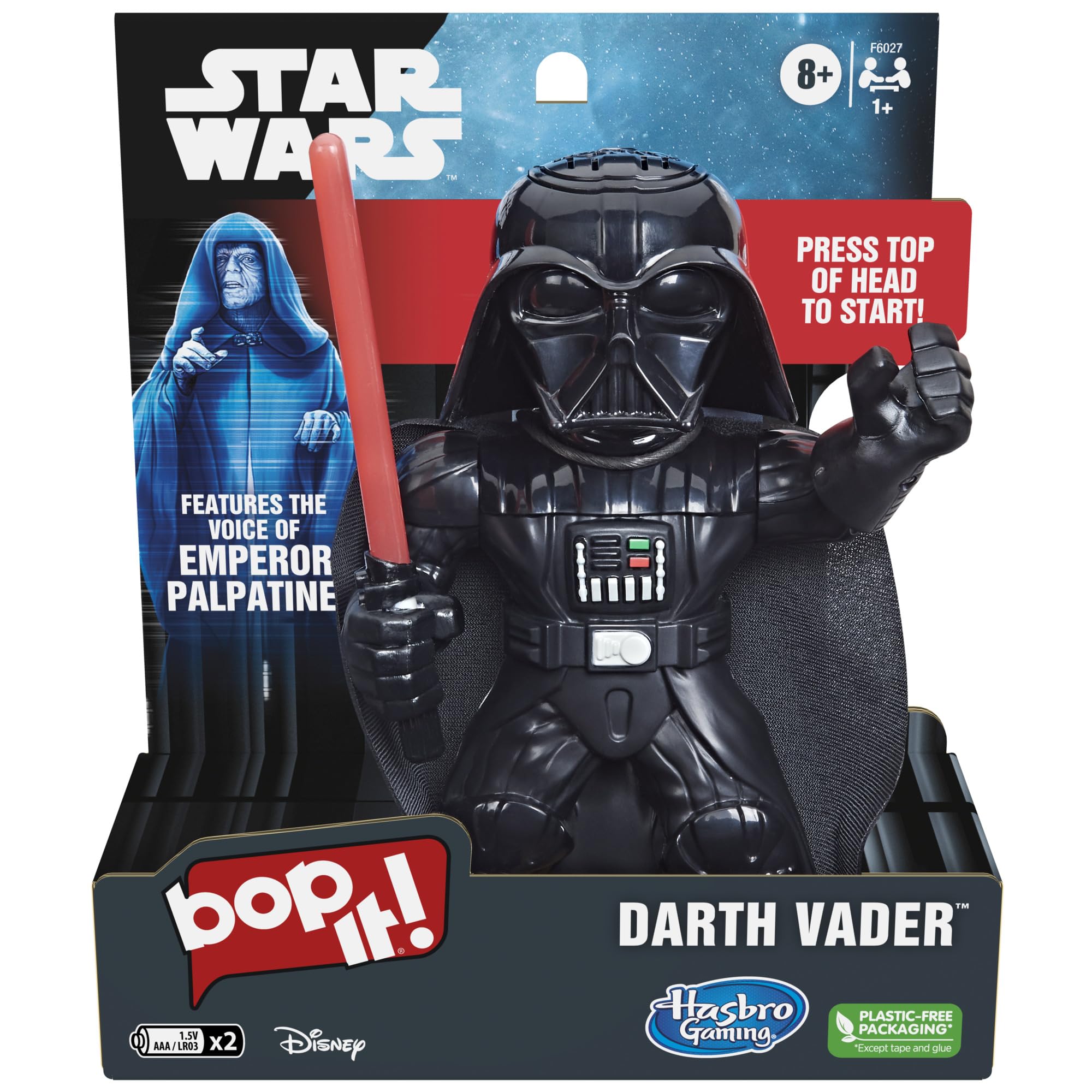 Hasbro Bop It Star Wars Darth Vader Edition packaging displaying villain branding for display