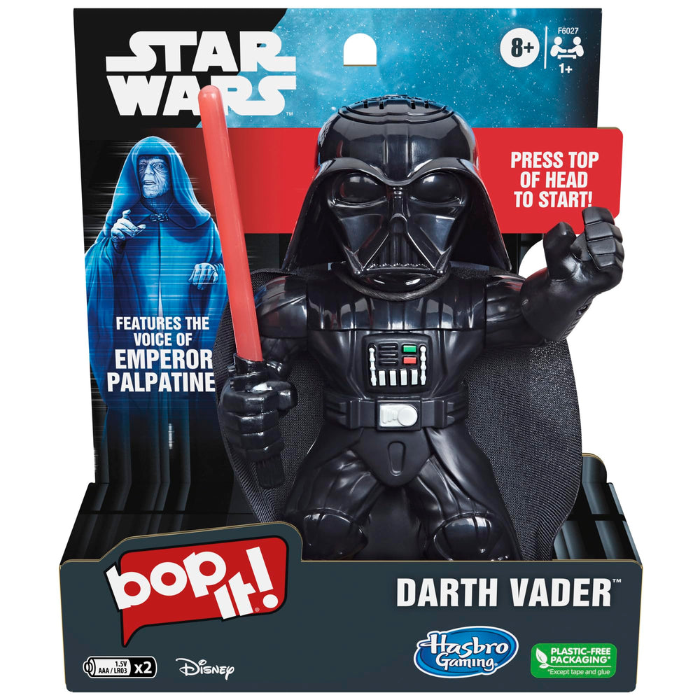 Hasbro Bop It Star Wars Darth Vader Edition packaging displaying villain branding for display