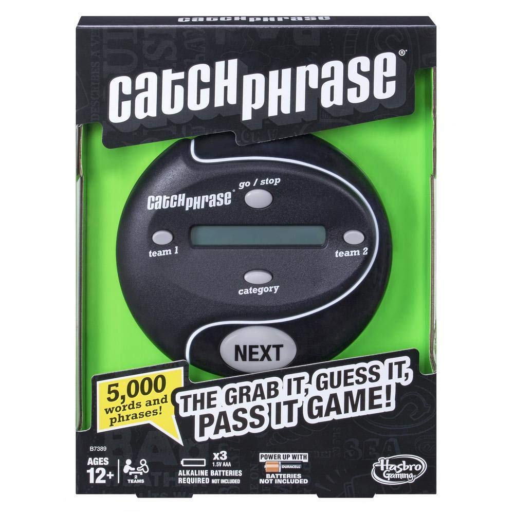 Hasbro Catch Phrase Game front view showing compact electronic unit for quick team play.