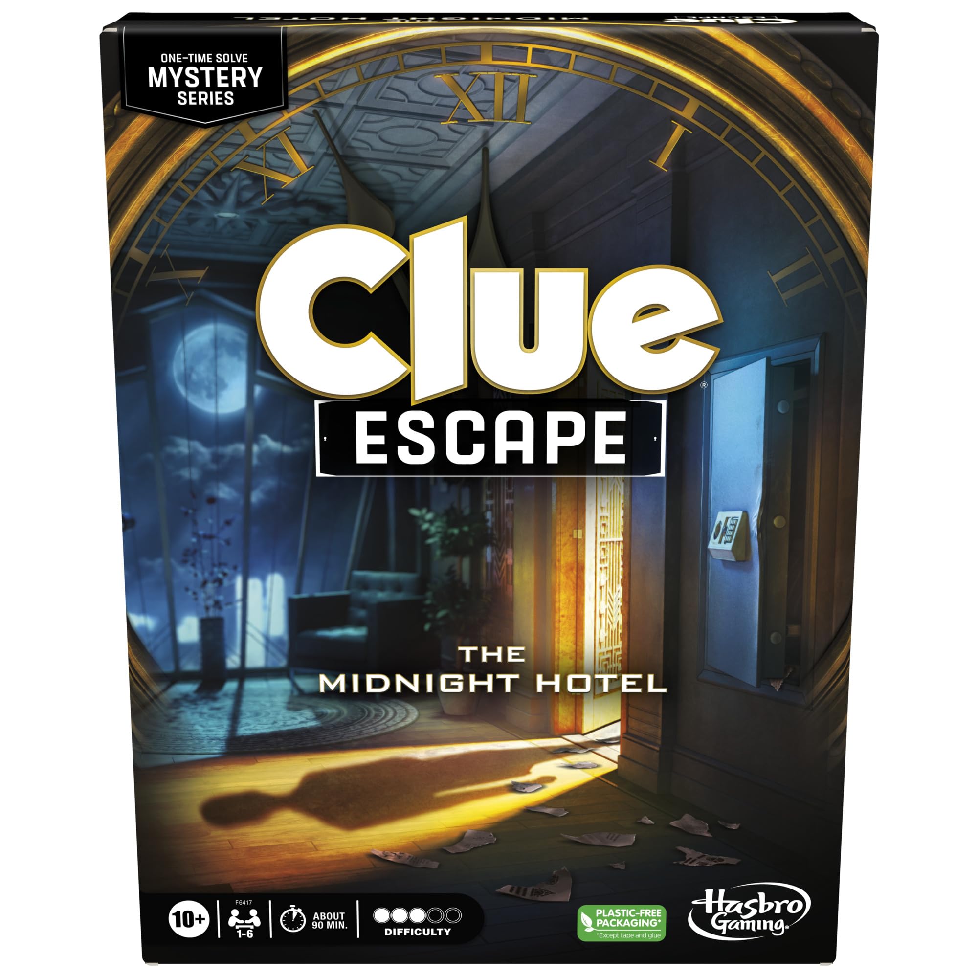 Hasbro Clue Escape Midnight Hotel board setup for immersive family mystery night