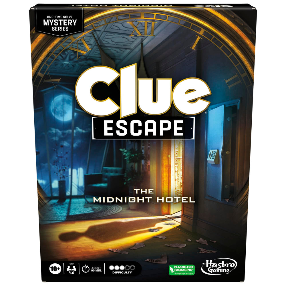 Hasbro Clue Escape Midnight Hotel board setup for immersive family mystery night
