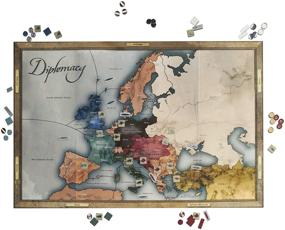 Diplomacy armies and fleets pieces from Hasbro Gaming enable precise territorial control decisions.