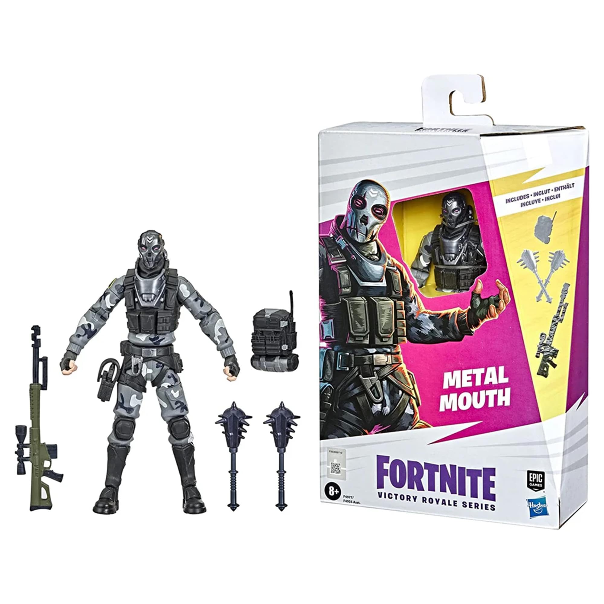 Hasbro Fortnite Metal Mouth with spiked mace tools for dynamic action poses.