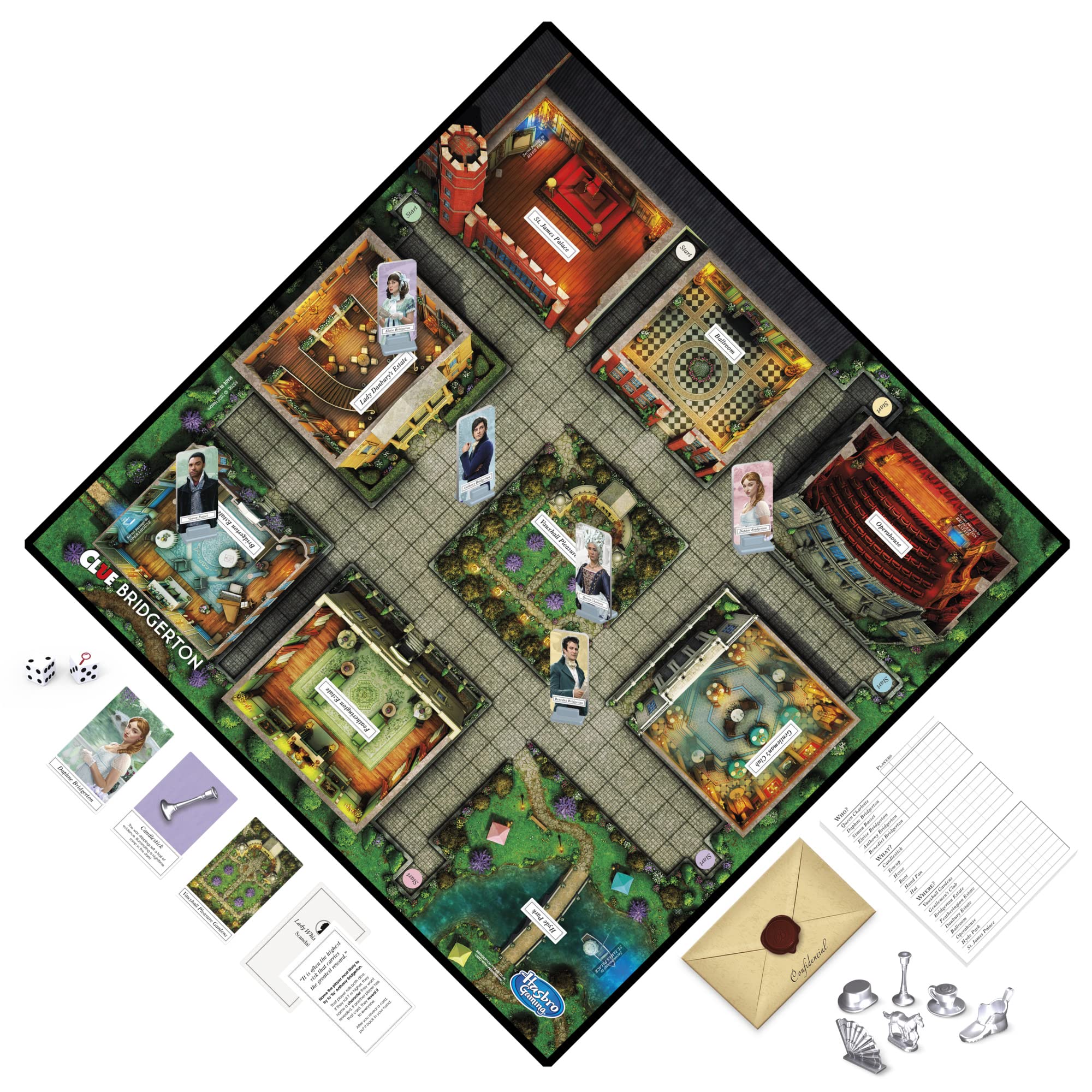 Hasbro Gaming Clue: Bridgerton Edition game board, immersive setup for lively 3-6 player sessions.