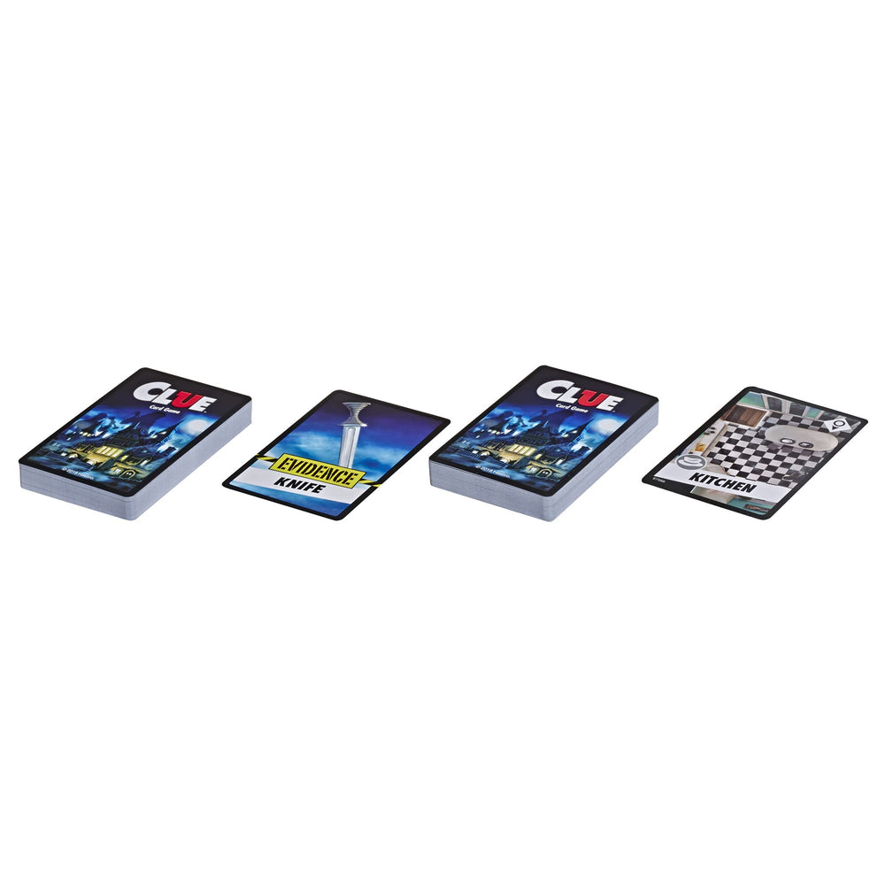 Hasbro Gaming Clue Card Game players asking questions to deduce the culprit